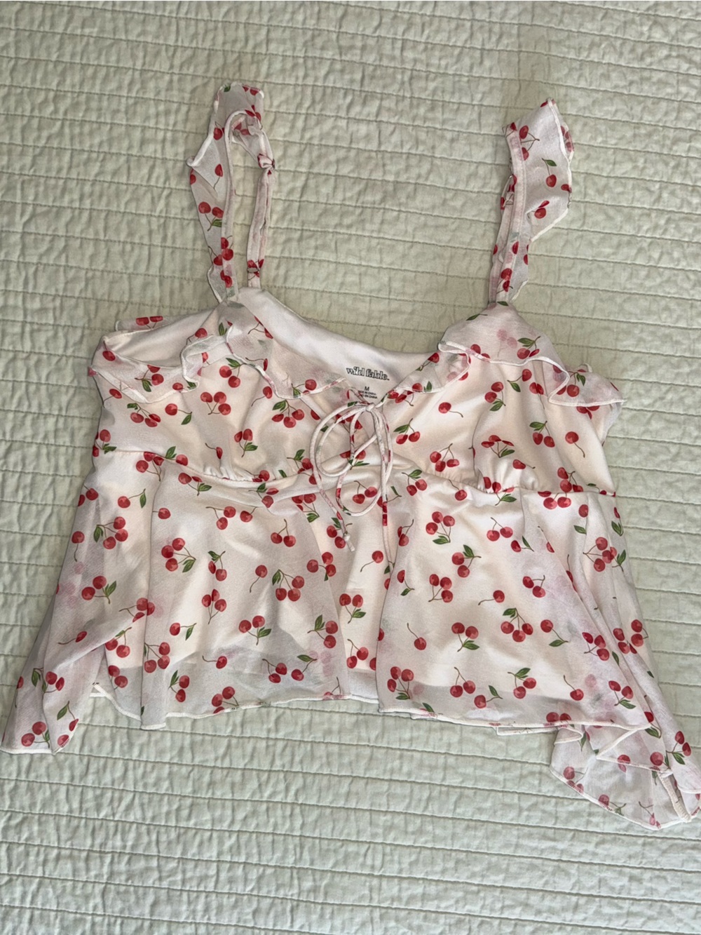 Women’s Cherry Print off white Tie-Front Cami